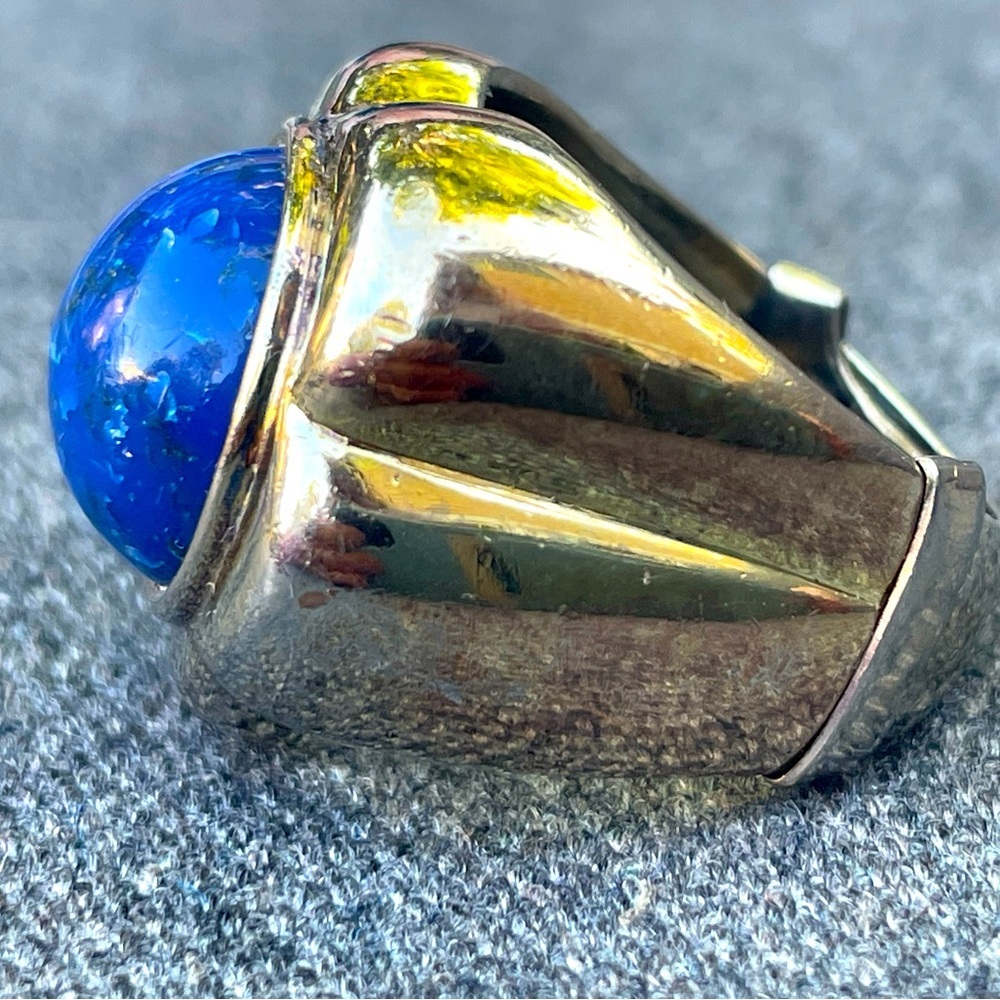 LE MONDE LE BIJOUX Lapis Lazuli stone in 925 sterling flower setting, sz8, 12.8g - Picture 5 of 13